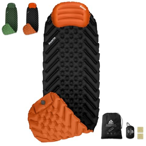 BUERTS Matelas de Camping Auto-gonflant et Coussin Gonflable. Kit avec Pompe à Pied intégrée. Gonflage Rapide en 30 Secondes. Convient pour Le Camping en Plein air, la randonnée.