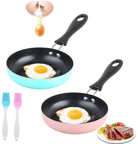 GOMETY Lot de 2 mini poêles à frire de 12 cm - Mini poêle à œufs au plat - Anti-adhésive - Résistantes à la chaleur - Portable - En acier inoxydable - Pour le camping, la cuisson, les œufs, le bacon