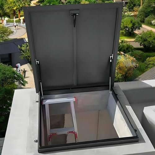 Dachausstiegsluke, Dachausstiegsluke aus Aluminiumlegierung, Dachbodentreppen-Öffnungstür mit Gasdruckfedern und Griff, große/kleine Dachluke für Dachboden/Keller zur Beschattung(LxW 80x80cm/31.5x31.5
