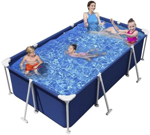 Easnuroz Frame Pool Metal 300cm Steel Frame Swimming Pool Above Ground Pond Fish Pond With Metal Bracket Rectangle Paddling Pool 3-Layer PVC Laminated Material