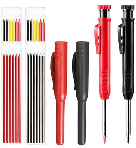 flintronic Tieflochmarker Bleistift Set, 8er-Set Zimmermannsbleistifte mit 26 Minen, Bleistift Baustelle, Zimmermannsbleistift mit Etui, Robuster Konstruktionsbleistift für Architekten