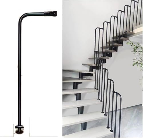 ININOSNP Corrimano sospeso per Scale Corrimano for Scale a L, corrimano in Ferro battuto, corrimano Tubolare for Scale, Veranda, soffitta(Black,95x28cm)