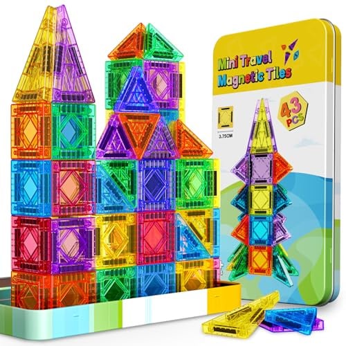 43 Pcs Mini Magnetische Bausteine Reiseset, Spielzeug ab 3 4 5 6 Jahre Junge Mädchen Reisespiele Kinder ab 3-6 Flugzeug Beschäftigung Kinder Geschenk Jungen 3-6 Jahre STEM Montessori Spielzeug