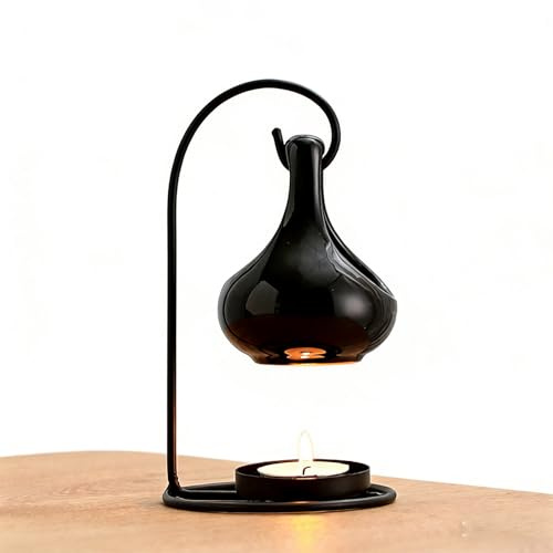 Wax Melt Burners Ceramic Oil Burners with Rack Black Hanging Wax Burner with Assorted Wax Warmer & Candle Holder for Diffusing Essential Oil Fragrance, Wax Melt Candle Burning
