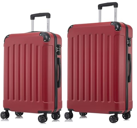 YONSLY Premium Reisekoffer TSA-Schloss,YKK-Reißverschluss Hartschalen-Koffer Trolley Kabinenkoffer Rollkoffer Suitcase Handgepäck 4 Rollen (Rot, L-XL-Set)