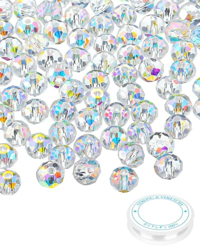 DAFNE 100 cuentas de cristal para hacer joyas, cuentas de vidrio de 10 mm, cuentas redondas facetadas a granel, cuentas de cristal de color AB brillante