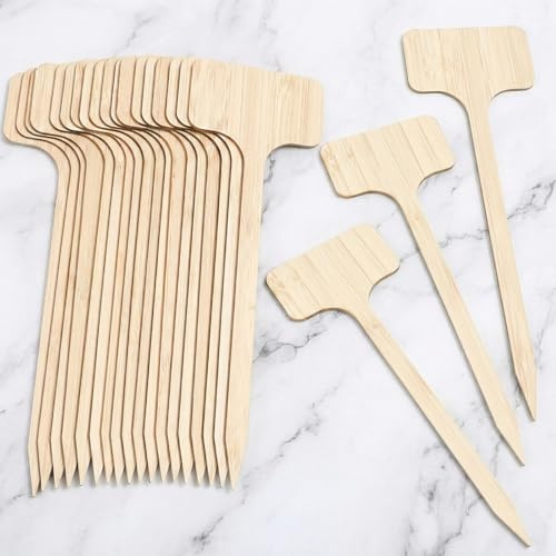 Thinp 20 Pcs T-Type Plant Labels, Bamboo Garden Labels Long Wooden T-Shape Plant Name Tags Garden Markers Sign-Plant Name Stakes for Seedling Vegetable Flowers Planting (6 X 18 cm)