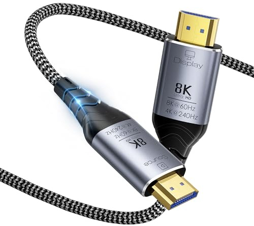Fibre Optic HDMI Cable, 3 Metres, 8 K, 8 Gbps Ultra High Speed Long HDMI 2.1 Cable, Braided, 8K@60Hz, 4K@120Hz, Dynamic HDR, eARC, HDCP 2.2 and 2.3, 3D, for Laptop, PC, PS5, Xbox, HDTV, Monitor