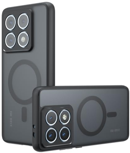 Techsuit für Xiaomi 14T Pro Hülle mit Matt Finish, Magnetring Kompatibel, Luftkissen Ecken, Erhöhte Kanten, Kameraschutz, Anti Fingerabdruck, PureFrost Magnetic Series, PC TPU Hybrid, Matt Schwarz