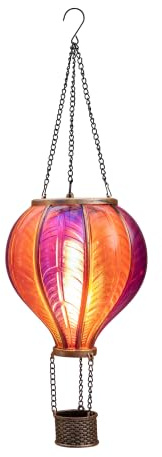 Anna's Collection Solar Heißluftballon mit Flammeneffekt – LED Solarleuchte für Außen Balkon & Garten – Dekoleuchte Hängend aus Glas & Metall – Solarballon Flackernd Wetterfest (Rosa, 20 cm x 62 cm)