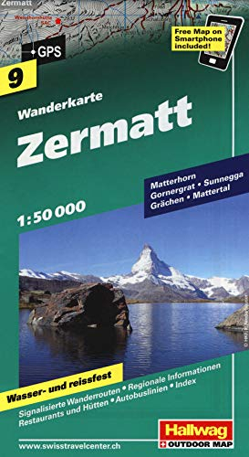 Zermatt Wanderkarte Nr. 9, 1:50 000: Matterhorn, Gornergrat, Sunnegga, Grächen, Mattertal, Free Map on Smartphone included (Hallwag Wanderkarten, Band 9)