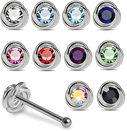 Monster Piercing 925 Sterling Silber | 20 x Nasenstecker Nasenpiercings Stud | Kristallstein | Stabstärke: 22G (0,6 mm) | Stablänge: 6mm | in schicker Acryl Box | Hypoallergen