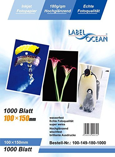 LabelOcean – Fotopapier, 10 x 15 cm (100 x 150 mm), Premiumqualität, hochglänzend, 180 g/m², 100 Blatt