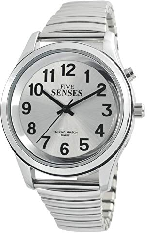 Englisch sprechende Damenuhr mit lautem Wecker für Sehbehinderte, ältere oder blinde Menschen mit 5 Sinnen (1152A), silber, men, Armband