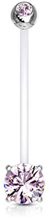 Piercing Nombril Grossesse Pierre Zirconium Bébé Maternité Longue Barre Acrylique Retainer Bioflex Elena Rose LOVEPIERCING