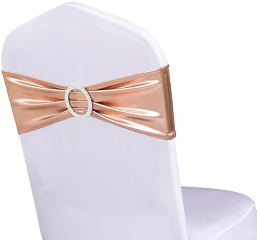WENSINL Pack of 100 Spandex Rose Gold Chair Sashes Bows with Buckle for Wedding Decorations Without White Covers (Rose Gold Pink Gold)