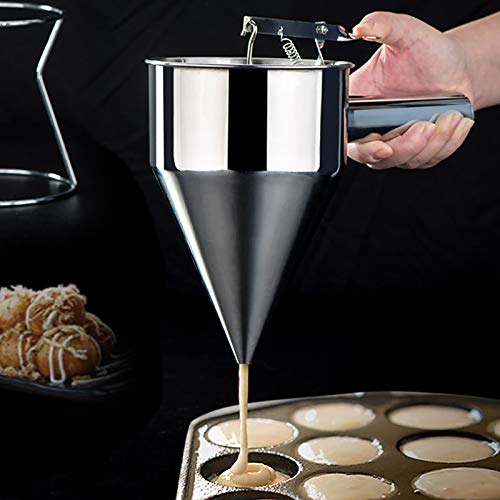 Vvciic Batter Dispenser, Stainless Steel Baking Funnel Batter Dispenser, Pancake Batter Dispenser with Stand, Baking Tools for Doughnut Takoyaki Making