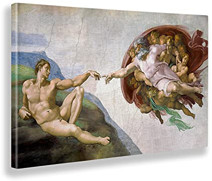 Giallobus - Gemälde - Michelangelo - Die Erschaffung Adams - Leinwand - 140x80 - Bereit zum Aufhängen - Moderne Gemälde für zu Hause
