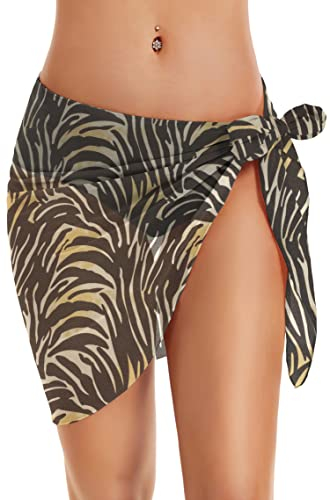 Badeanzug Coverups für Frauen Sarong Strand Bikini Wrap Sheer Kurzer Rock Chiffon Schal für Bademode, Gelb Zebra, Small