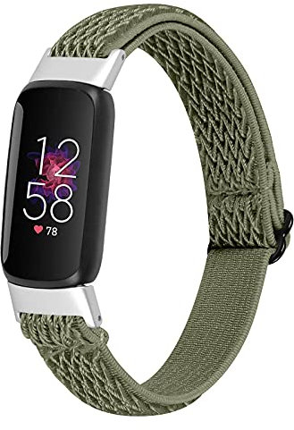 Ginamart Nylon-Armband, kompatibel mit Fitbit Luxe, verstellbar, weich, gewebt, sportlich, elastisch, dehnbar, Ersatzarmband für Damen und Herren, Small/Large, Nylon (Olivgrün)