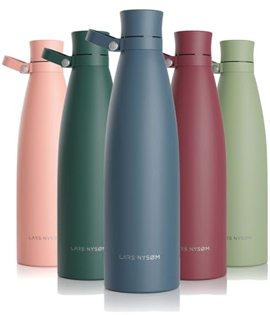 LARS NYSØM Trinkflasche Edelstahl 1000ml | Isolierflasche 1 Liter | Auslaufsichere Wasserflasche für Sport, Fahrrad, Hund, Kinder (Stone Blue, 1000ml)