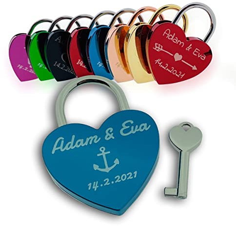 Liebesschloss mit Gravur, Vorhängeschloss Schloss, Romantisches Geschenk für Frau Mann Freund Freundin zum Valentinstag, Hochzeit, Hochzeitstag, Pärchen Liebesgeschenke Jahrestag Blau