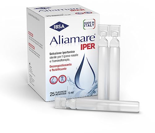 Ibsa Aliamare Iper – 25 flaconcini monodose | Soluzione ipertonica (3%) di acqua di mare. Decongestiona Il Naso E Fluidifica Il Muco