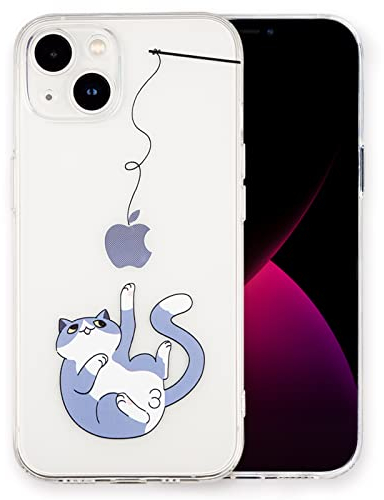 INLOYGEM Handyhülle für iPhone 13 mit Motiv, Stoßfestes klares weiches TPU Dünne Schutzhülle Silikon Hülle, mit süßem blauem Katzenmuster Bedruckt für Apple iPhone 13-Blaue Katze