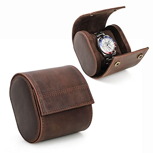 Contacts - Custodia per orologi da viaggio in vera pelle, organizer per orologi, gioielli, espositore, portatile, custodia protettiva arrotolabile vintage (caffè-1144)