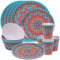 Trimming Shop Juego de vajilla de melamina de 16 piezas, platos, platos de postre, cuencos y tazas, juego de vajilla marroquí | Servicio para 4 | Juego de vajilla reutilizable para interior/exterior