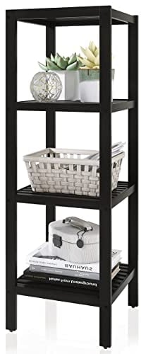 SMIBUY Badezimmer-Aufbewahrungsregal, 4 Ebenen, Bambusregal, Organizer, multifunktionales Regal für Wohnzimmer, Schlafzimmer, Küche (Schwarz)