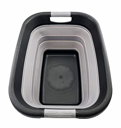 SAMMART 25L Zusammenklappbarer Wäschekorb / -wanne - faltbarer Aufbewahrungsbehälter/Organizer - tragbarer Waschbehälter - platzsparender Korb - Kofferraum-Aufbewahrungsbox (Schwarz/Legierungsgrau)