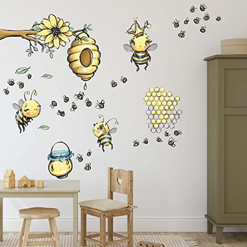 WANDKIND Bienenstock Wandtattoo Kinderzimmer V359 | handgezeichnet | AUFKLEBER Kindergarten | Babyzimmer Wandsticker Bienen Biene Honig (40 x 40 cm)