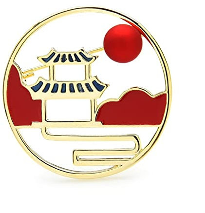 Canmetinee Broche Femme Mesdames Accessoires de Mode Enamel Pavillon Pavillon Broche Dames Fête Ronde Broche Cardigan Jacket Broche Broche Élégante (Metal Color : Rouge)