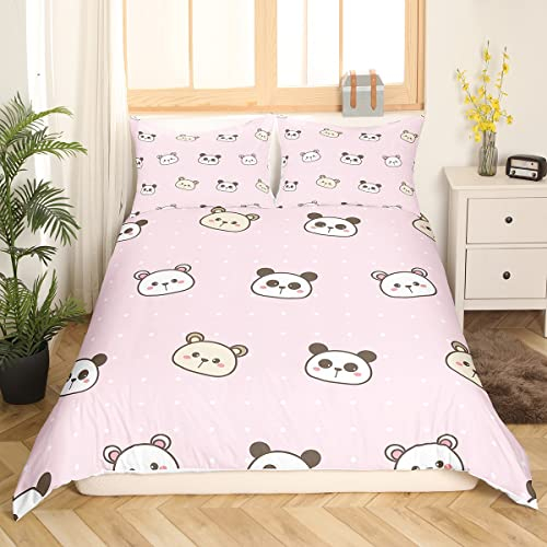 Mädchen Rosa Bettwäsche 135 x 200 Niedliche Panda Bettbezug Kawaii Bär Bettwäsche Set Bezaubernd Polka Punkte Bettbezug Schöne Karikatur Tier Bettwäsche Set für Kinder Jungen Schlafzimmer Dekor