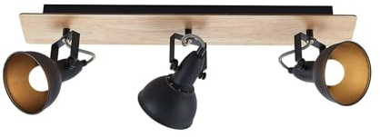 Lindby Deckenlampe Schwarz Gold, Deckenstrahler Holz Metall drehbar und schwenkbar 3 x E14 max. 40W ohne Leuchtmittel Lampe Wohnzimmer Küchenlampe