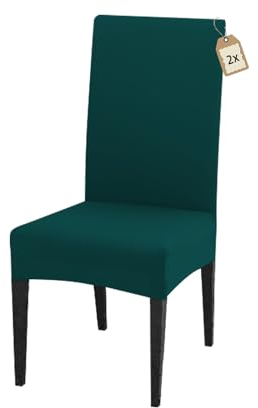 FIGOOO Stuhlhussen 2er Set Stretch Stuhlhussen für Esszimmerstühle Elastisch Moderne Universal Stuhlbezug für Restaurant Hotel Bankett Party Deko(Dunkelgrün,2er Set)