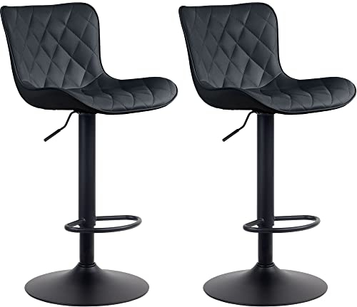 CLP 2er Set Barhocker Emma - Höhenverstellbare Barstühle - 360° Drehstühle Mit Rückenlehne Für Küche Und Bistro, Farbe:schwarz, Material:Kunstleder