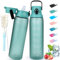 1 Litre Water Bottle with Straw, BPA Free Leakproof Sports Water Bottles with Motivational Time Marker, Large Drinking Bottles Flask Great for Gym, School, Office and Outdoors (Dark Green)