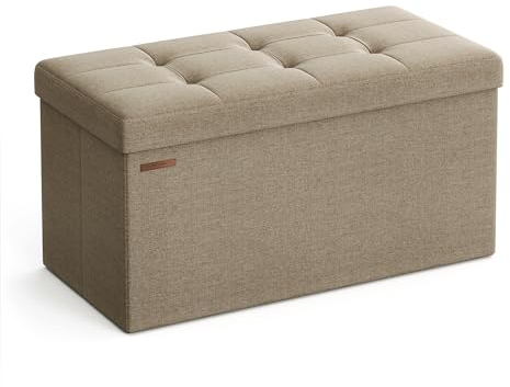SONGMICS Sitzhocker mit Stauraum, klappbare Sitzbank, 38 x 76 x 38 cm Fußbank, Aufbewahrungsbox, bis 300 kg belastbar, für Wohnzimmer Schlafzimmer Flur, kamelbraun LSF047R01