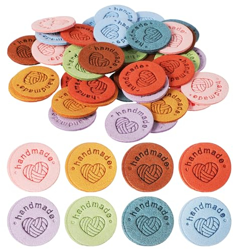 VICASKY Personalisiert Etiketten Lederetiketten Holzboden - 40Pcs Handmade Label Zum Annähen Personalisiert Etiketten Nähen Stoff Lederetiketten Holzboden Häkeln Korbboden