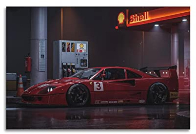 LADV Klassisches Rennwagen-Poster für F40 Sportwagen, dekoratives Gemälde, Leinwand, Wandkunst, Bild, 40 x 60 cm