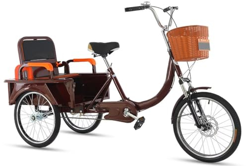 Älteres Rikscha-Pedaldreirad mit großer Kabine, Lastendreirad mit 3 Rädern und stoßdämpfender Gabel, empfindlichen Bremsen, Outdoor-Cruiser-Dreirad für Erwachsene, Sattel und Lenker höhenverstellbar