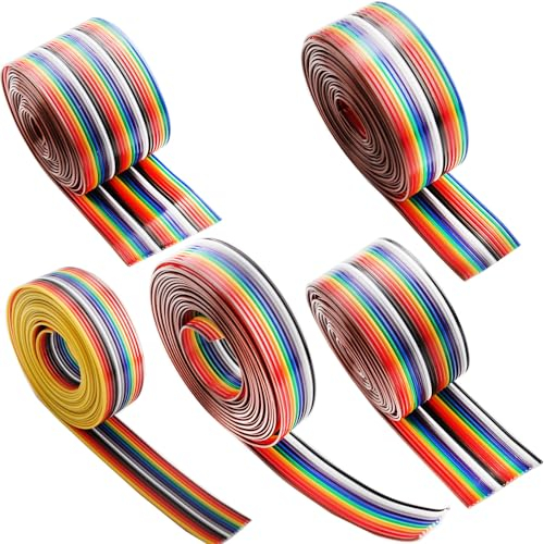 VISSQH 5 Rollen 10/14/16/20/25 IDC-Flachbandkabel,Flat Ribbon Kabel, Flachbandkabel Bunt,für 2,54-mm-Stecker (2 Meter/Rollen)