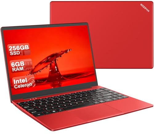Ordinateur PC Portable 256Go 14 Pouces Win11 SSD Expansible 1to Stockage Celeron N4020 Laptop Up to 2.8Ghz 2.4G+5G Wifi 1080p HDMI Bluetooth Souris Sans Fil & Azerty Membrane du clavier - Rouge