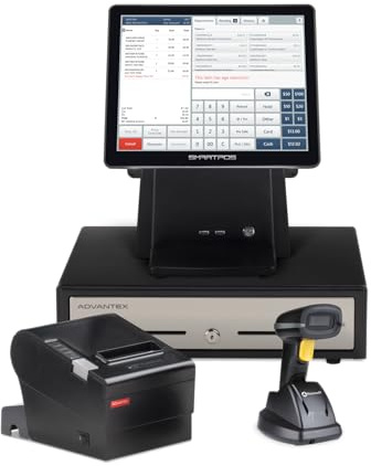 All-in-One SmartPOS-129 Professional Cash Register for Small Business, POS Bundle Includes: Cashier Touch Screen Monitor, Customer-Facing Display, Cash Drawer, Thermal Printer, 2D Barcode Scanner