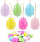 Qooloo 24 Stück Ostereier Plastik, Ostereier zum Aufhängen, Osteranhänger mit Schnüre, Ostereier Deko, für Osterdekoration, Partys 6x4cm