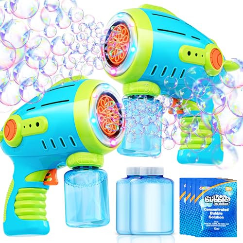 Sloosh 2 Packs Light Up Luftschiff Seifenblasenpistole für Kinder, mit Seifenblasen Nachfülllösung, 10000+ Seifenblasen, 10 Löcher Seifenblasenmaschine Pistole für Kleinkinder