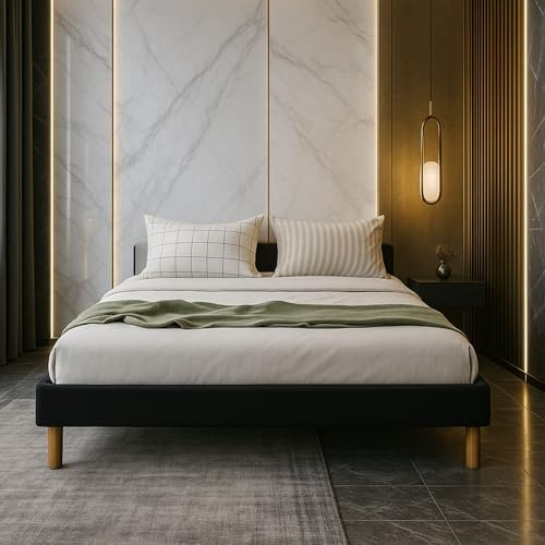 King of Dreams Adrien - Solide et Confortable Sommier Tapissier Noir + Pieds en 18 cm pour Matelas en 140x200-13 Lattes - revetement Tissu Polyester Facile d'entretien