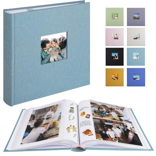 1DOT2 Photo Album with Writing Space, 100 Pages, Linen Cover, Cyan Blue